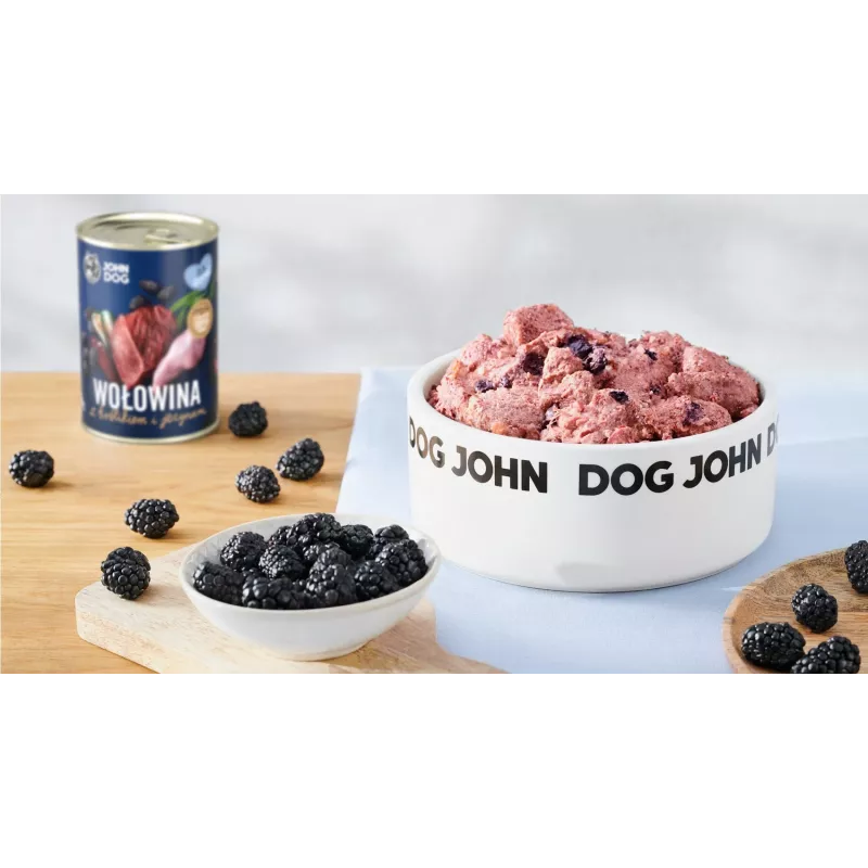 Wet dog food john dog BERRY — beef & rabbit with blackberries, 400 g, junior, complete feed
