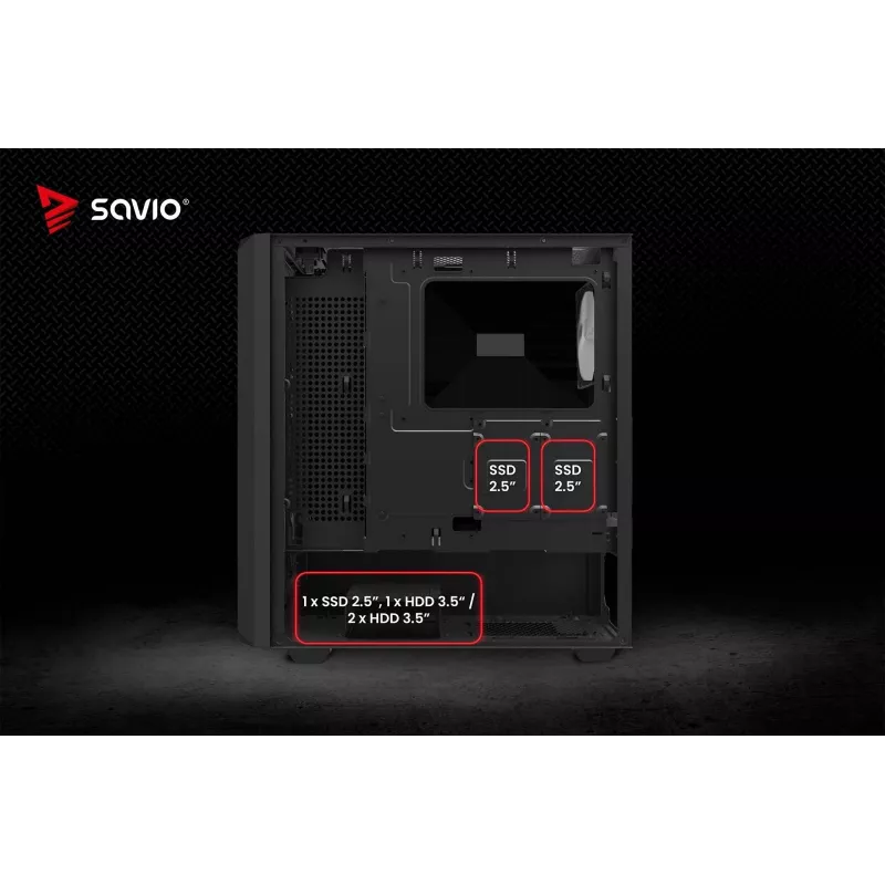 PC Cube Case SAVIO Noctis Glass RGB — Black, ATX/Micro-ATX, 210×410×450 mm, 3×120 mm front fans