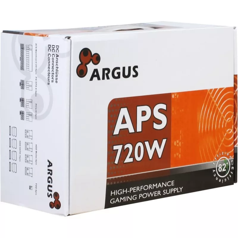 INTER TECH Argus APS-720W - Power Supply Units (115-230 V, 20+4 Pin ATX, 47-63 Hz, 12V1,+12V2,+3.3V,+5V,+5Vsb,12V, Active, ATX, Black)