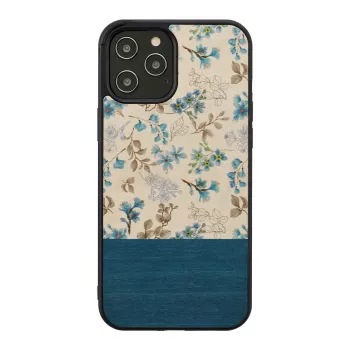 Phone case man and wood for iPhone 12 / 12 Pro — blue flower on black