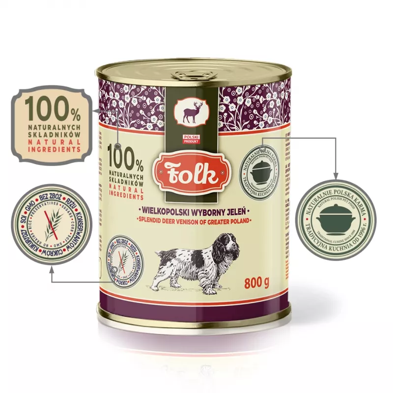 FOLK Splendid deer venison of Greater Poland - wet dog food - 800g