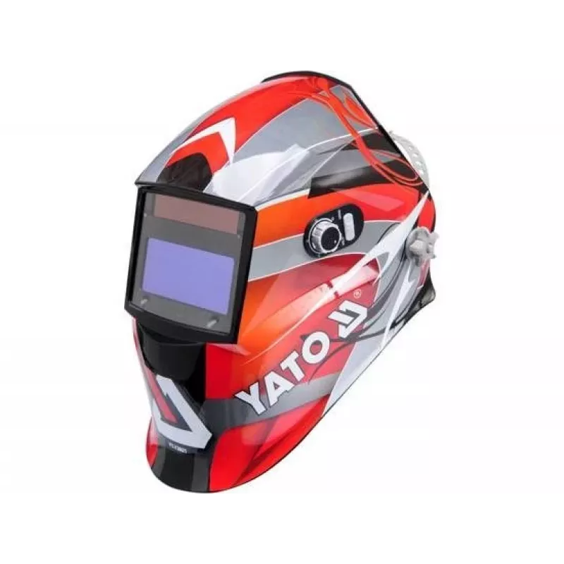 Welding helmet YATO YT-73921 with auto‑darkening filter, shade 9–13, PC housing, viewing area 4.3×9.8 cm, battery 3V