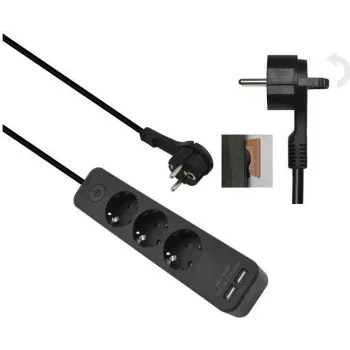 Power strip helos ADVANCED 5-socket with USB charger, black, 1.5 m cable