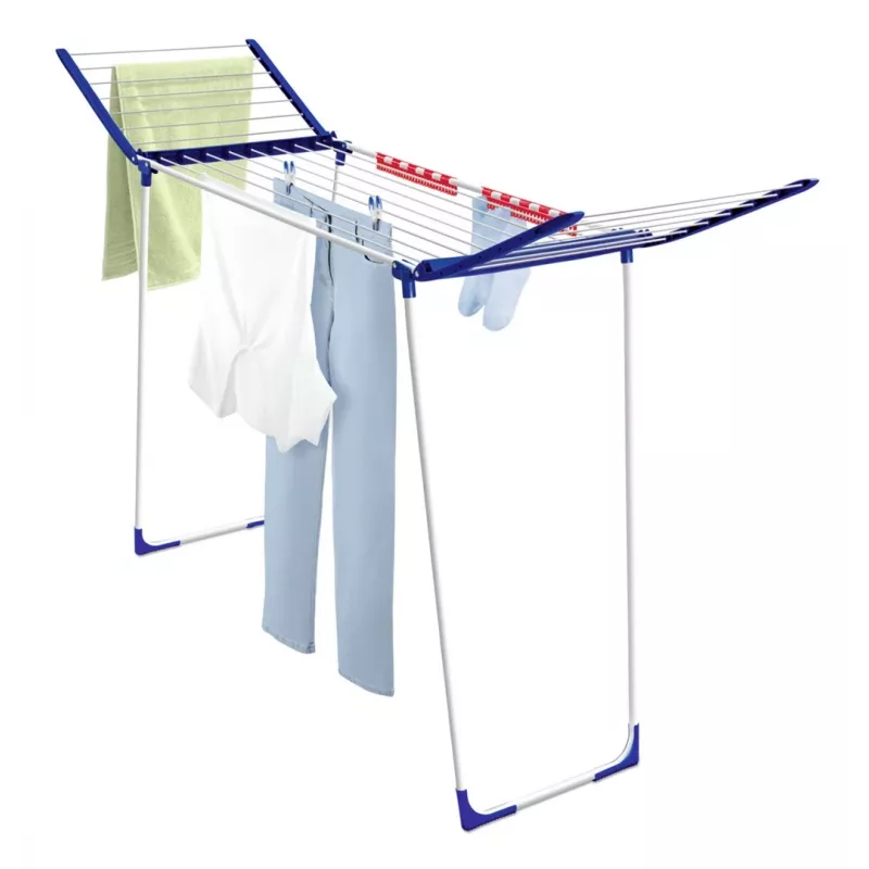 Clothes horse Leifheit Pegasus 180 Maxx Winged — floor-standing drying rack, 18 m drying space, adjustable height 1080–1280 mm, 550×1100×1280 mm, blue/white