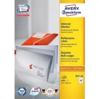 Self-adhesive labels Avery Universal 52.5x29.7mm 8000 pcs