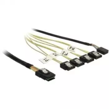 Internal Mini SAS to 4×SATA Cable DELOCK 0.5 m — Mini SAS SFF-8087 to 4×SATA 7p, Black/Silver/Yellow