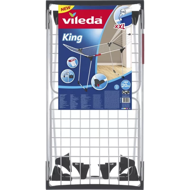 Drying rack VILEDA King White 157247 — steel, 20 m drying space, foldable with castor wheels