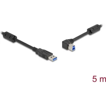 Delock - USB Cable - USB Type A (M) to USB Type B (M) left-angled - USB 3,0 - 5,0m - up to 5 Gbps data transfer rate, Gold-Plated Contacts - Black (81103)