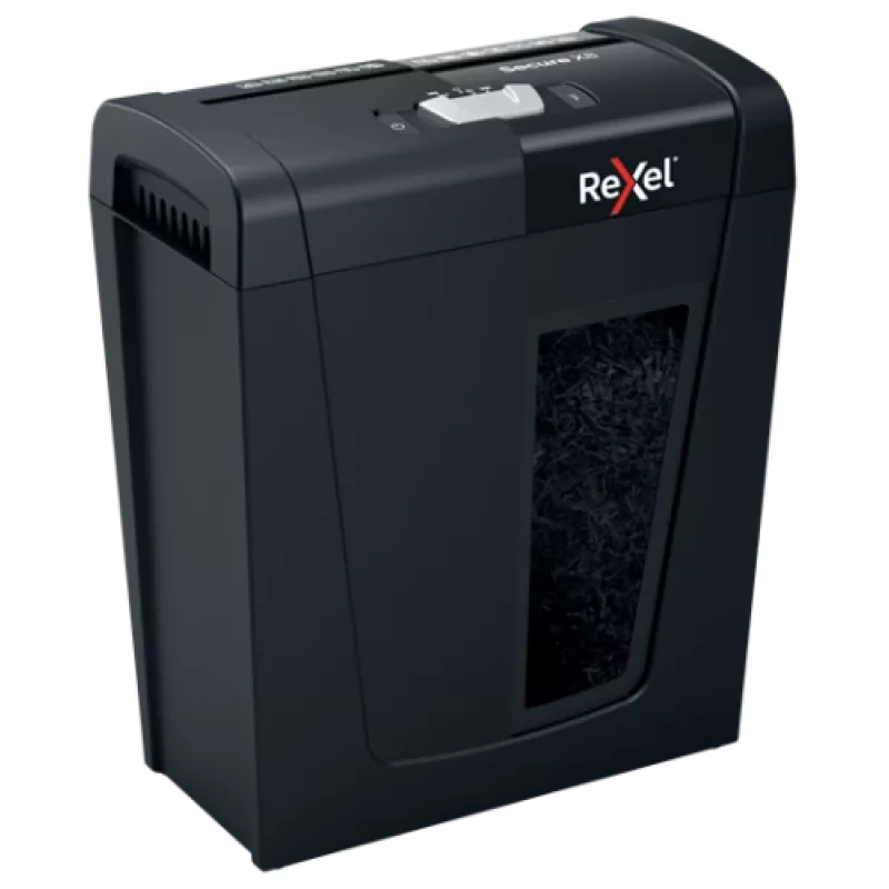 Paper shredder REXEL Secure X8 — cross-cut P-4, 4x40 mm, 8-sheet capacity, 14 L bin, black