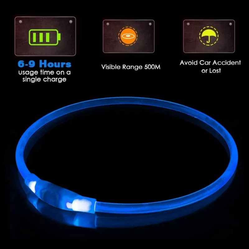 LED Collar KABB Blue for Dogs and Cats — rechargeable, adjustable light-up safety collar