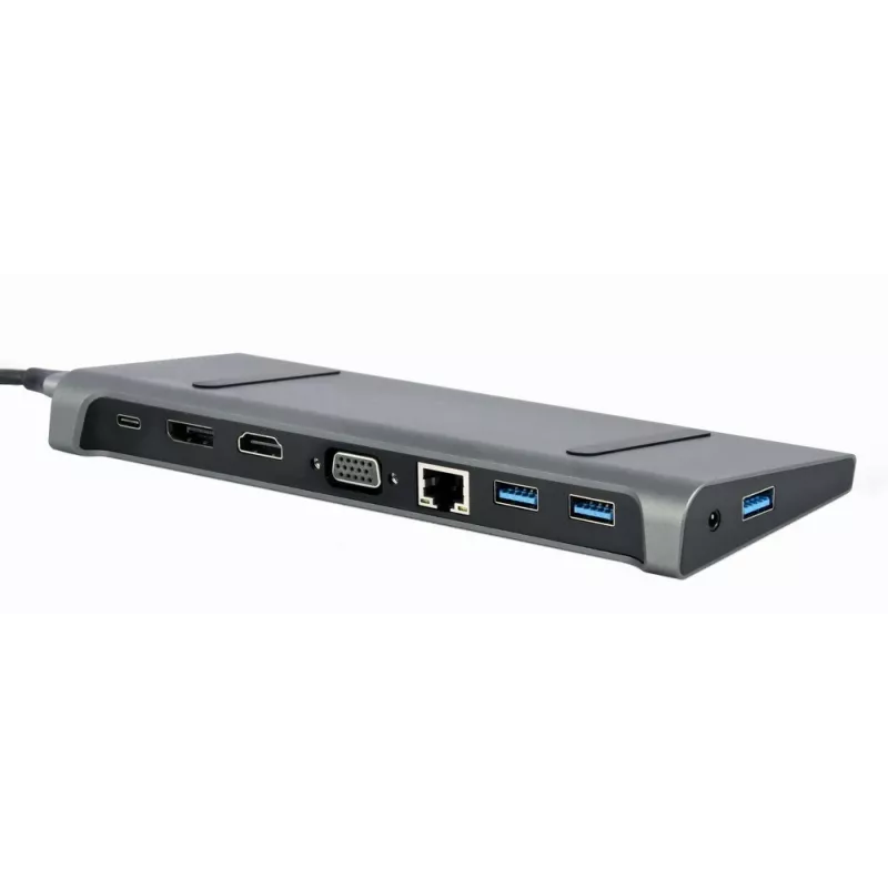 Laptop dock Gembird A-CM-COMBO9-02 USB 3.2 Gen 1 Type-C, HDMI, VGA, 3×USB-A, Gigabit Ethernet, 87W PD, Grey