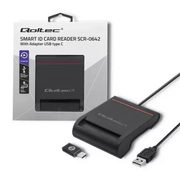 ID card scanner QOLTEC Smart chip ID card scanner — USB, black, 84.5×65×16 mm, 63 g