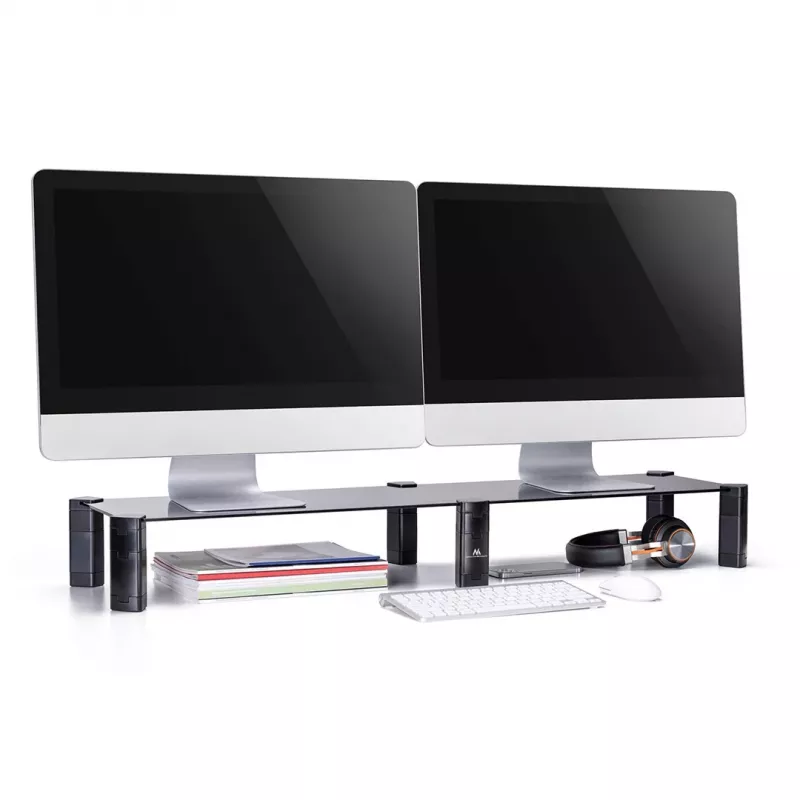 Monitor Stand MACLEAN MC-936 dual-arm, max load 20 kg, tempered glass base