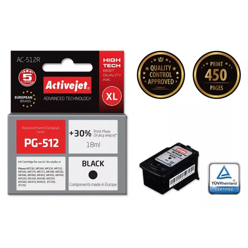 Activejet AC-512R Ink (replacement for Canon PG-512; Premium; 18 ml; black)