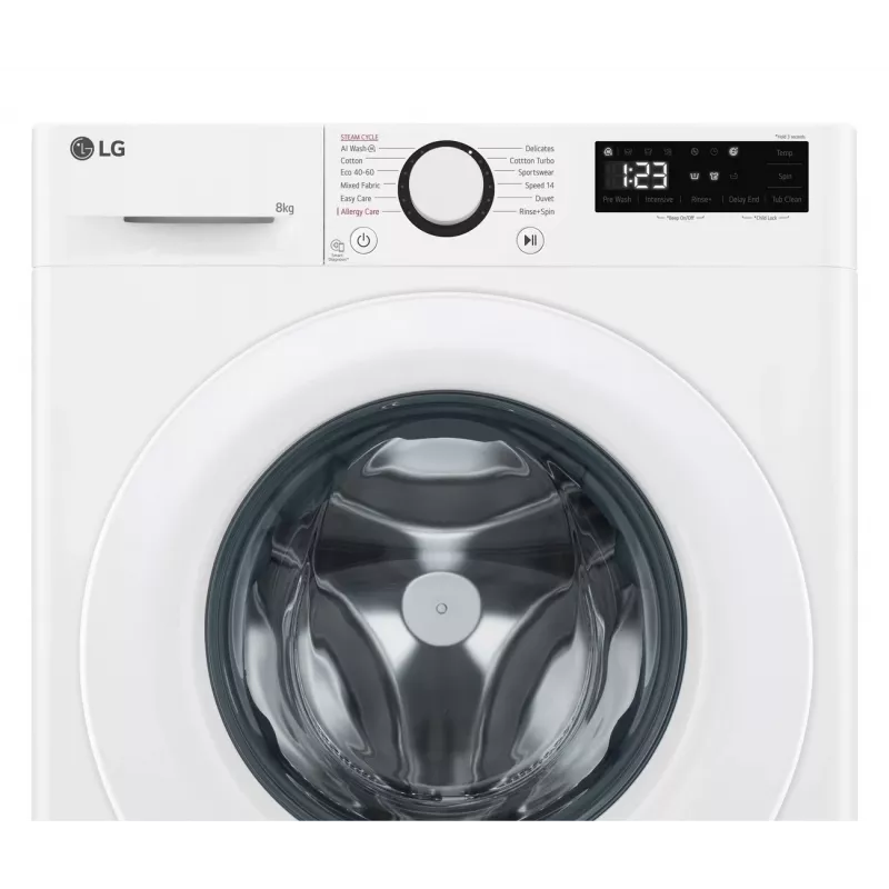 LG | Washing machine | F2WR508SWW | Energy efficiency class A-10% | Front loading | Washing capacity 8 kg | 1200 RPM | Depth 47.5 cm | Width 60 cm | Display | LED | Steam function 