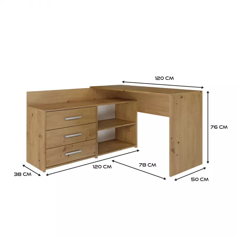 Corner computer desk Top e Shop DANY ARTISAN KPL, L-shaped particle board, oak colour