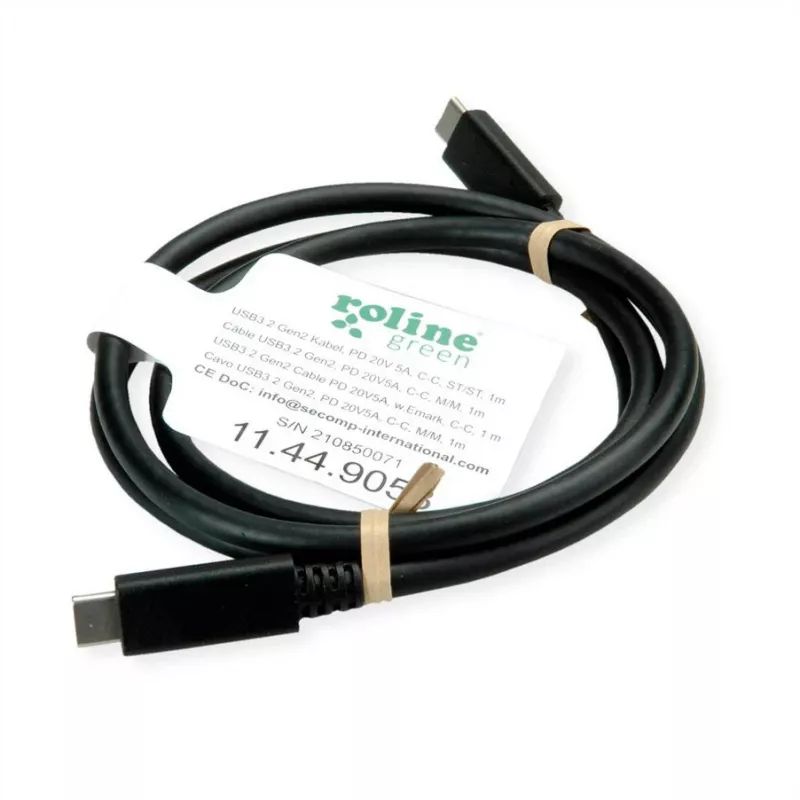 ROLINE USB3.2Gen2 Cable PD 20V5A Type C-C ST/ST 0.5m - Cable - Digital/Data - 0,5 m (11.99.9057)
