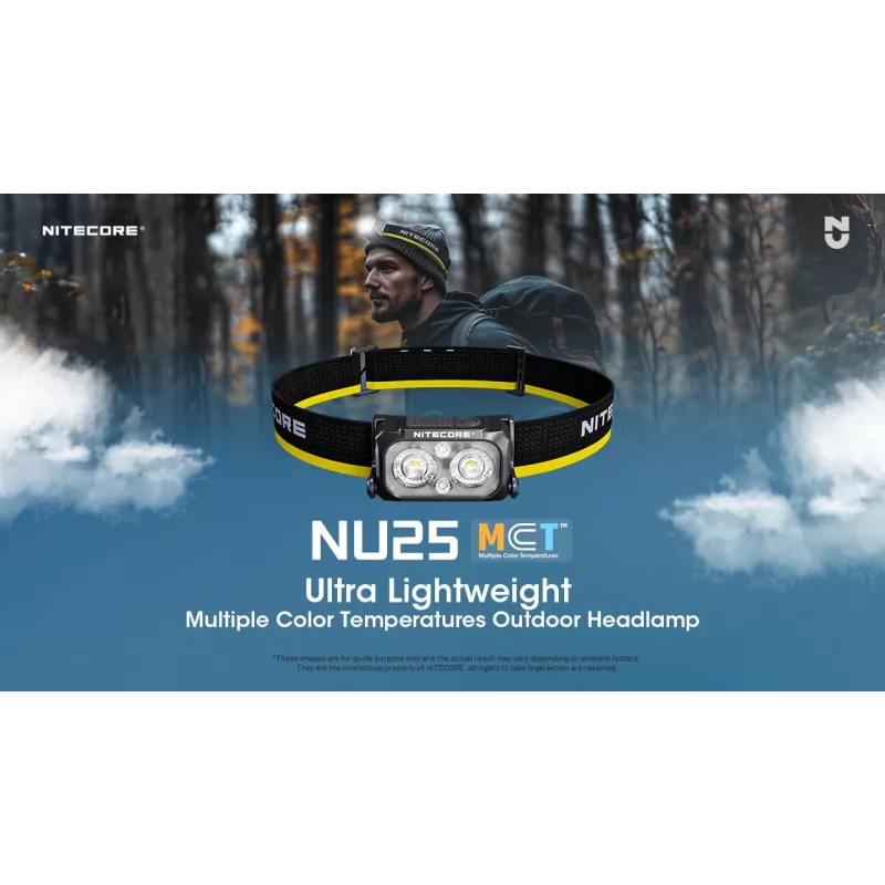 Headlamp Nitecore NU25 MCT — rechargeable headlamp, up to 400 lumens, compact hands-free lighting