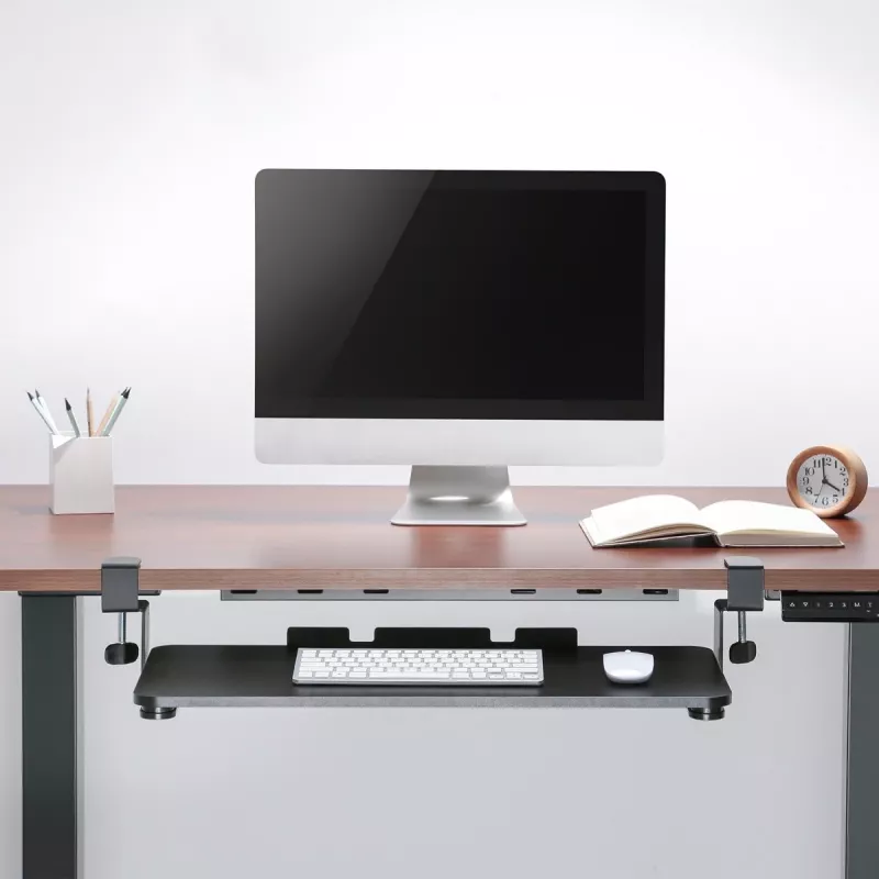 Maclean MC-839 Keyboard Sliding Platform | Under Desk Drawer for Keyboard and Mouse | Clamp on Keyboard Tray | Ergonomic Workstation Solution | P