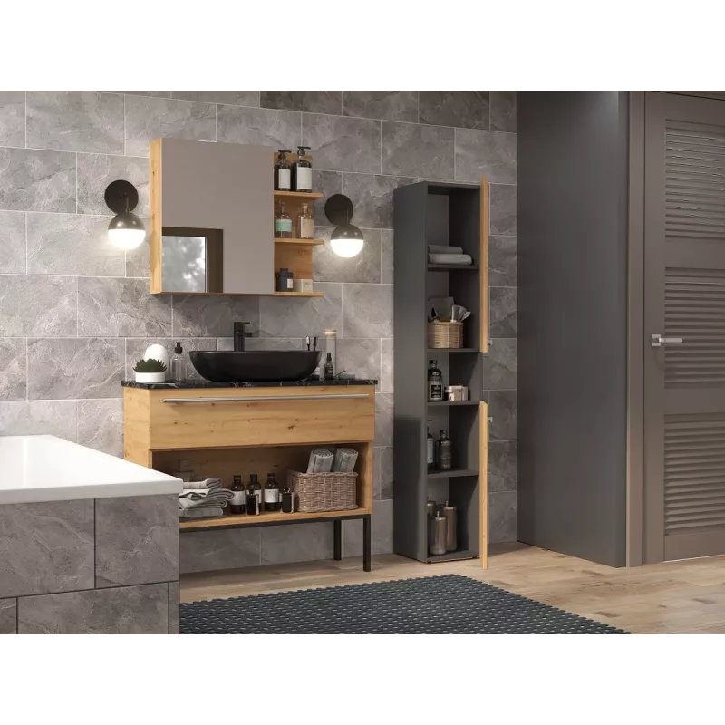 Topeshop NEL I ANT/ART bathroom storage cabinet Graphite, Oak