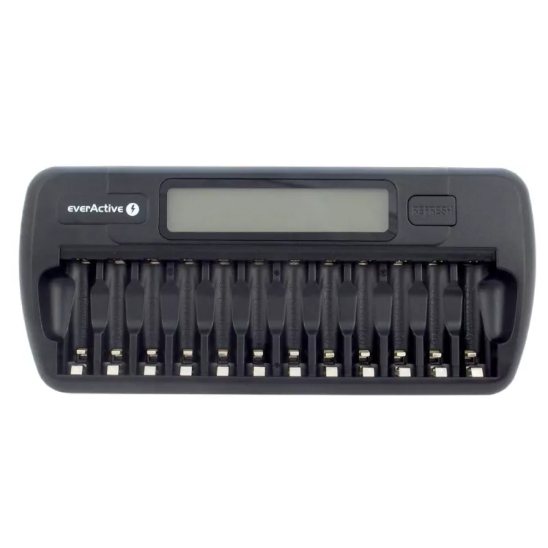 Battery charger everActive NC-1200 — universal 12-battery charger for AA/AAA, 12 V input, black