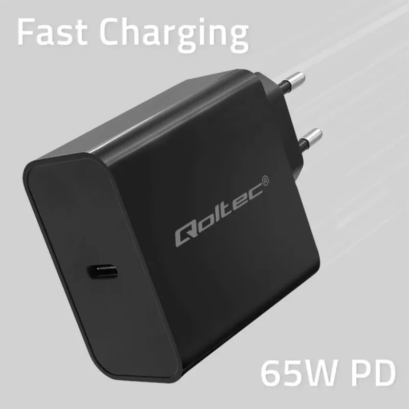 Charger QOLTEC Super Quick PD 65W USB‑C Power Delivery 5–20V, 1x USB‑C, USB PD 3.0, Type C plug, 65 W