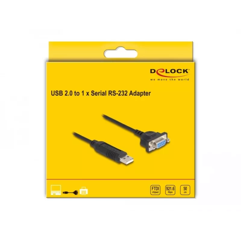 DeLOCK USB 2.0 to serial RS-232 adapter 50 cm FTDI Black