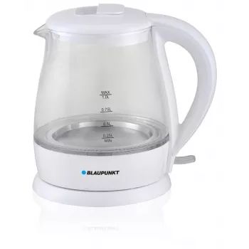 Electric kettle BLAUPUNKT 1 L 1630 W White — glass body, 360° base, button lid