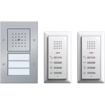 Intercom wired complete set for 2-family house Gira model 049544, aluminum
