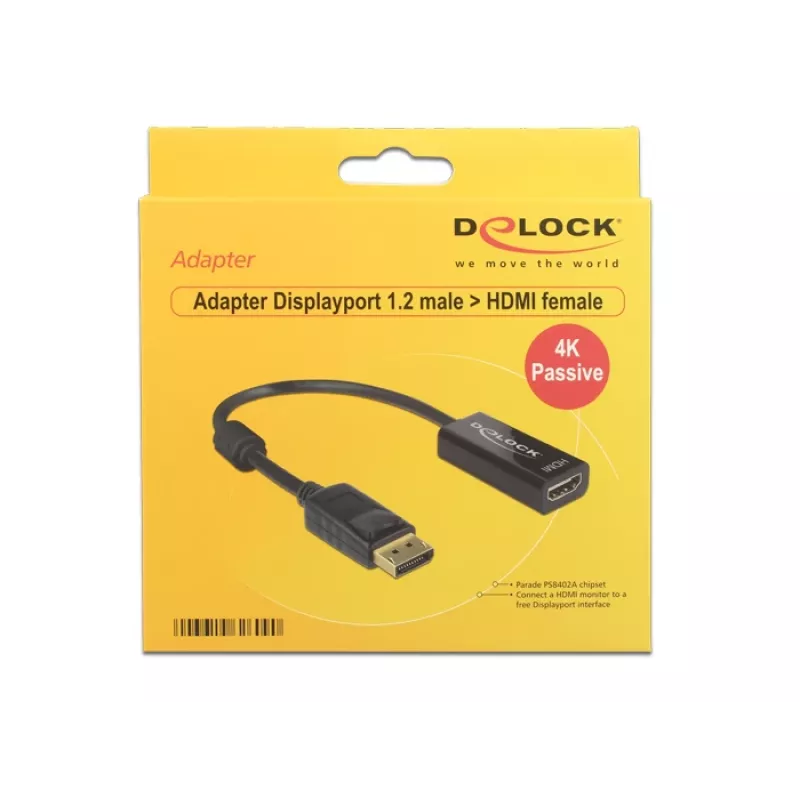 DeLOCK - Video- / Audio-Adapter - DisplayPort / HDMI - DisplayPort (M) - HDMI, 19-pin (W) - 20cm - (DisplayPort 1,2) - Black (62609)