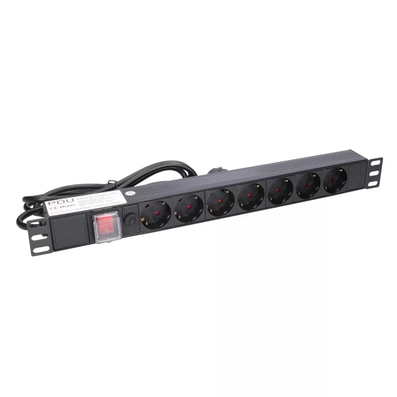 Extralink EXPDU7EU SW 19 inch 1U 7-Outlet EU Power Distribution Unit with Switch, 2m Cable, Black