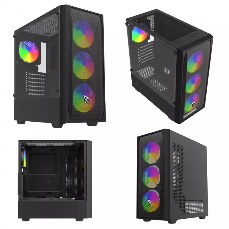 PC case SAVIO Noctis Flow RGB — Cube, ATX/Mini-ITX, 3x 120 mm front fans, tempered glass side, max GPU 35 cm