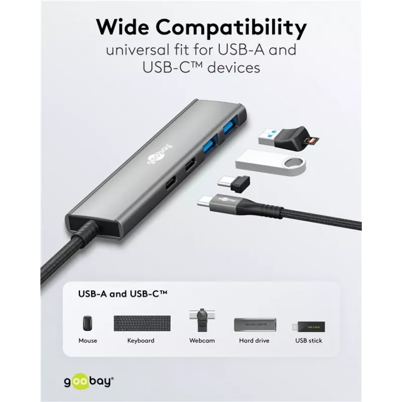 Goobay Slim 4-Port USB-Hub USB-C auf/USB-A 5 Gbit/s - -Plug USB 3.2> (76563)
