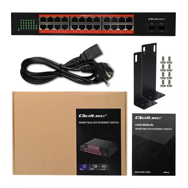 Network switch QOLTEC Gigabit Ethernet PoE 24xRJ45 2xSFP