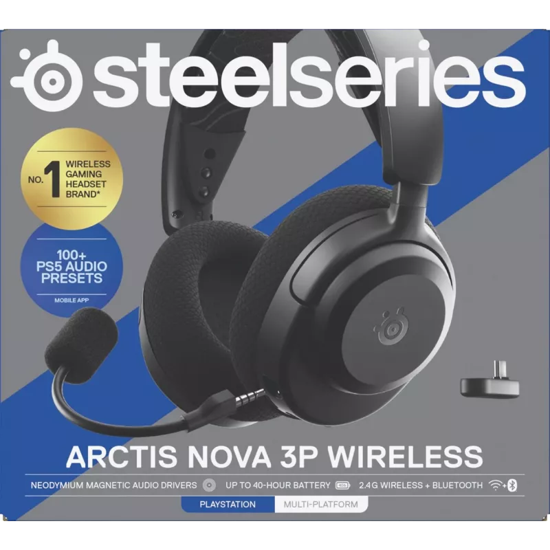 Headset STEELSERIES Arctis Nova 3P Wireless Bluetooth Circumaural Head-band, 20–22000 Hz, 260 g, Black