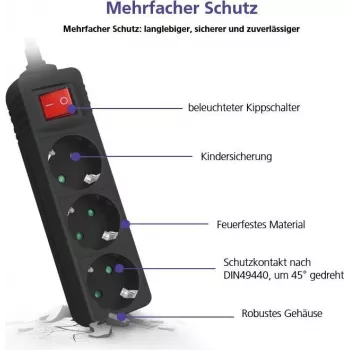 Power strip helos CLASSIC 3-way 1.5 m with switch