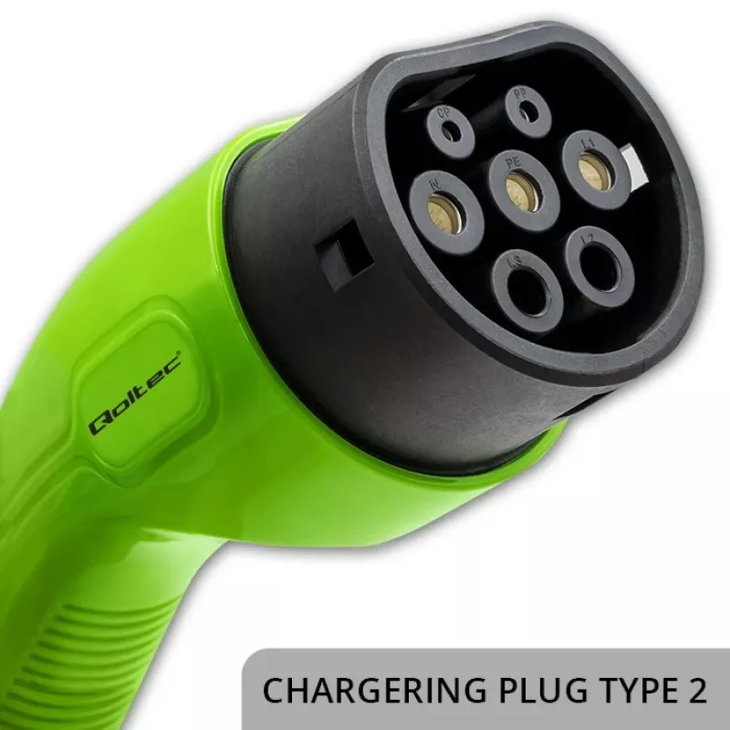Qoltec Mobile EV Car Charger Adjustable 2in1 Type2 | 7kW | 230V | CEE 3 PIN | Wi-fi| LCD | Portable | Wallbox | 5m