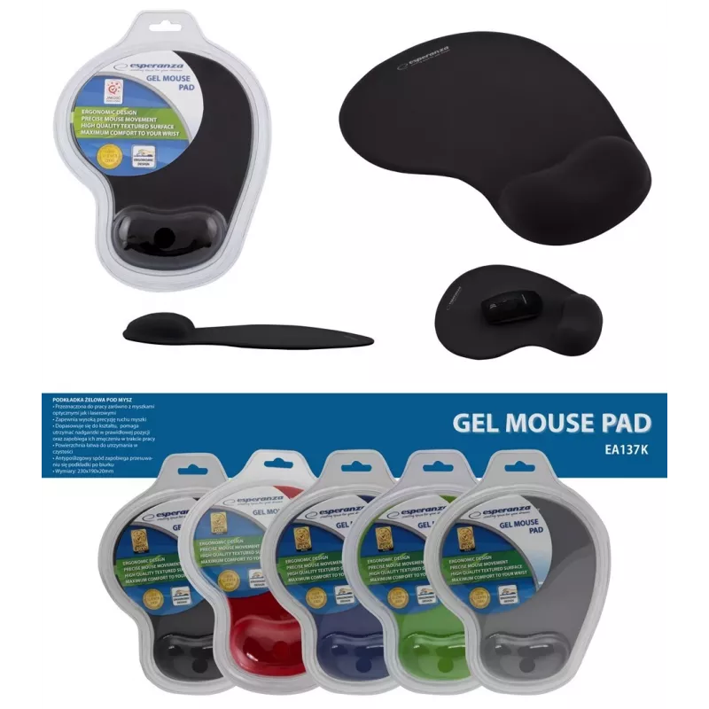 Mouse pad ESPERANZA EA137K with gel wrist rest, black, non-slip base, universal use