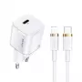 USAMS T36 Mini USB-C Wall Charger, 20 W, PD 3.0, with 1 m USB-C to Lightning Cable
