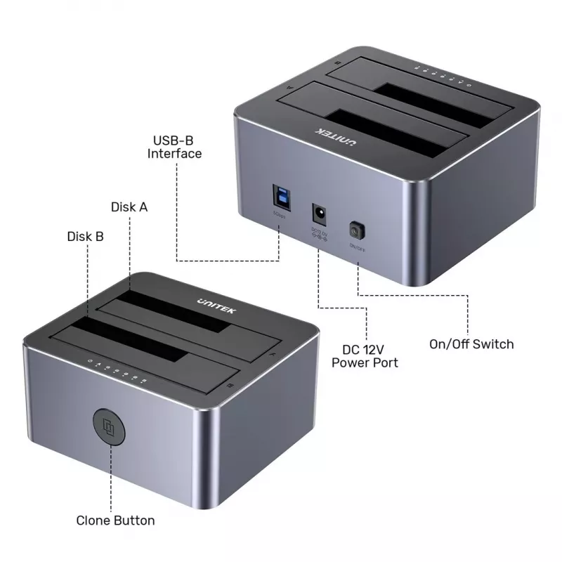 Unitek Cloning Station 2X SATA 2,5/3,5 USB 5GB
