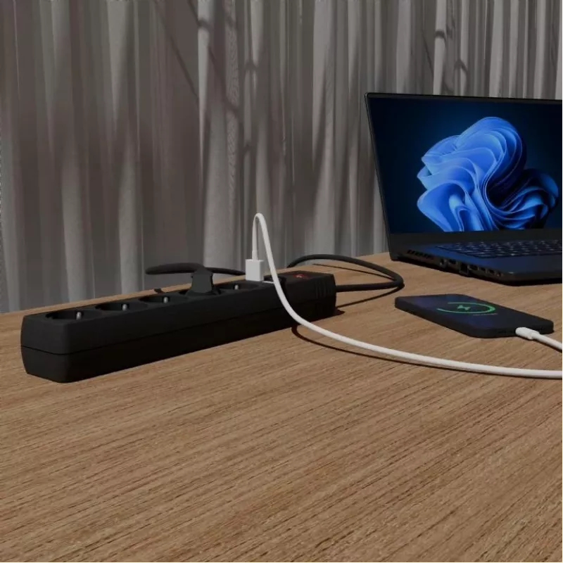 Gembird SPG5-U2-5-02 Power strip with USB charger, 5 sockets, 1.5 m, 2x USB, black