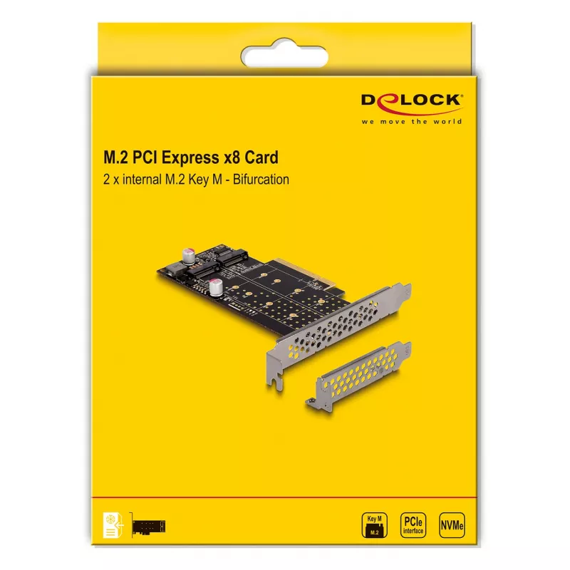 DeLOCK PCI Express x8 Card to 2 x internal NVMe M.2 Key M Bifurcation Low Profile