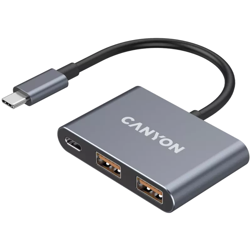 USB-C 3‑in‑1 Hub CANYON DS-3 Dark Grey — USB-C to USB-A + HDMI + PD passthrough