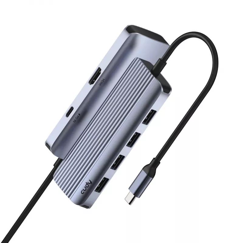 USB-C hub Cudy UH500 — USB 3.2 Gen 1 Type-C host, 6 ports with USB 3.2 Gen 1 Type-A and HDMI, 5000 Mbit/s, Grey/Silver