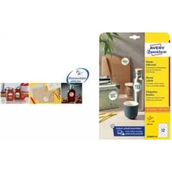 AVERY round removable white labels 30 mm diameter – pack 10 sheets (model 6223REV-10)