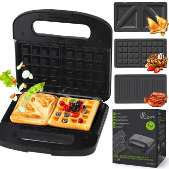Extralink Smart Life Grill Sandwich & Waffle Maker SJ-37A | Grill Toaster & Waffle Iron | 1000W, Toaster with 3 interchangeable plates