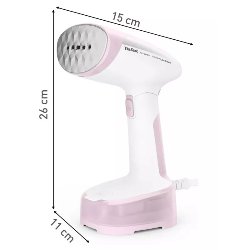 Handheld garment steamer Tefal DT3050, 1300 W, 20 g/min steam, 0.12 L tank, 2.6 m cord, pink