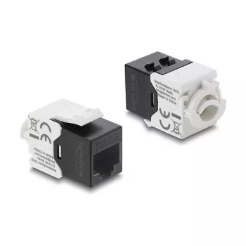 Keystone module RJ45 to LSA Cat.6 UTP with locking clip and cable tie-free — DELOCK 90794, flat black/white, 16.1×30×19.4 mm