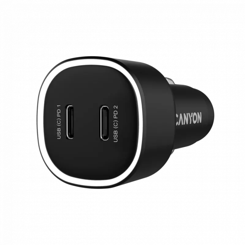 Car charger CANYON OnDrive 60 PD 60W 2xUSB-C — 60W power, 2 USB-C ports, black