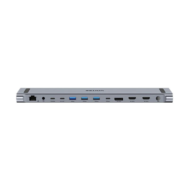 KVM switch Unitek D1106AGY01 USB-C Triple 4K docking station with KVM, 3x USB-A, 5x USB-C, HDMI×2, DP×1, RJ-45, SD reader, 3840×2160@60Hz, aluminium